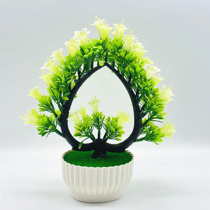 Bonsai cu flori artificiale, plantă mică în ghiveci, crin în formă de inimă, înălțime 26 cm