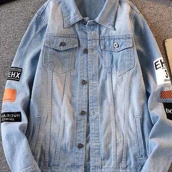 Geacă de denim pentru bărbați, stil american, croială slim-fit, pentru toamnă-iarna