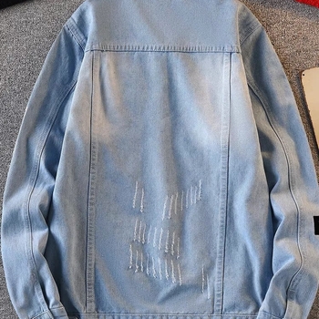 Geacă de denim pentru bărbați, stil american, croială slim-fit, pentru toamnă-iarna