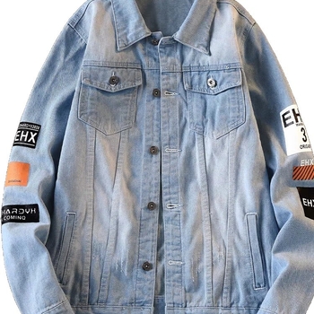 Geacă de denim pentru bărbați, stil american, croială slim-fit, pentru toamnă-iarna