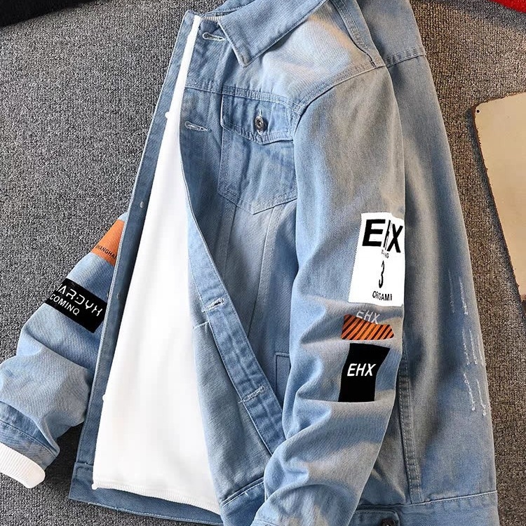 Geacă de denim pentru bărbați, stil american, croială slim-fit, pentru toamnă-iarna