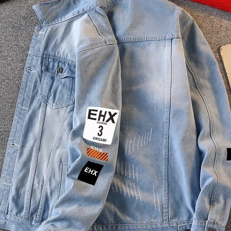 Geacă de denim pentru bărbați, stil american, croială slim-fit, pentru toamnă-iarna