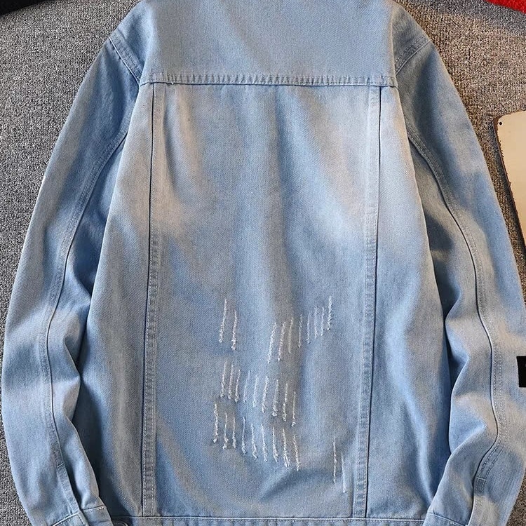 Geacă de denim pentru bărbați, stil american, croială slim-fit, pentru toamnă-iarna