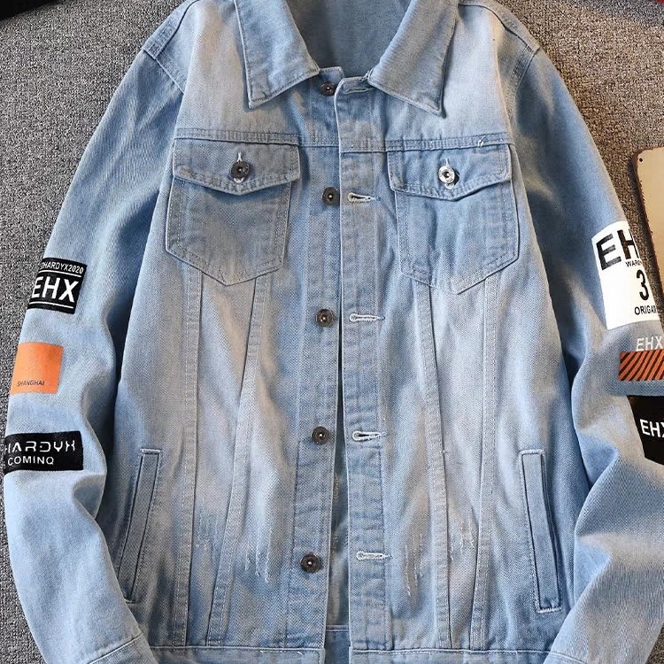 Geacă de denim pentru bărbați, stil american, croială slim-fit, pentru toamnă-iarna