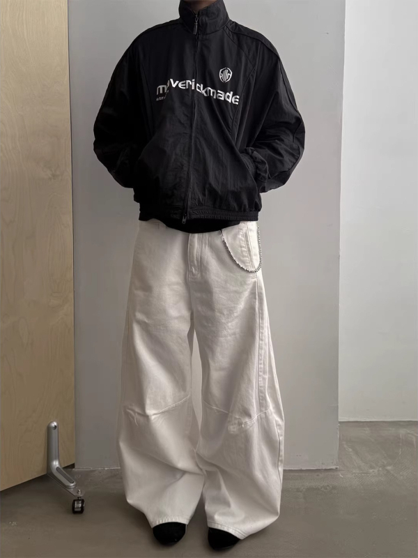 Geacă unisex americană retro cu imprimeu de litere, guler înalt, croială lejeră pentru primăvară-toamnă