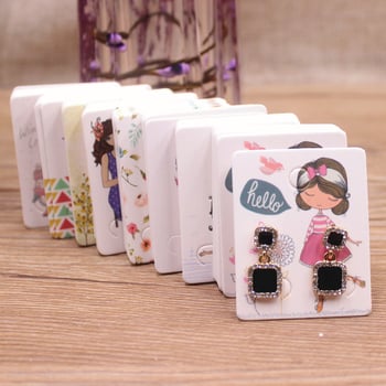 Card de ambalaj pentru cercei, alb, 5x4 cm, imprimare color, bijuterii lucrate manual