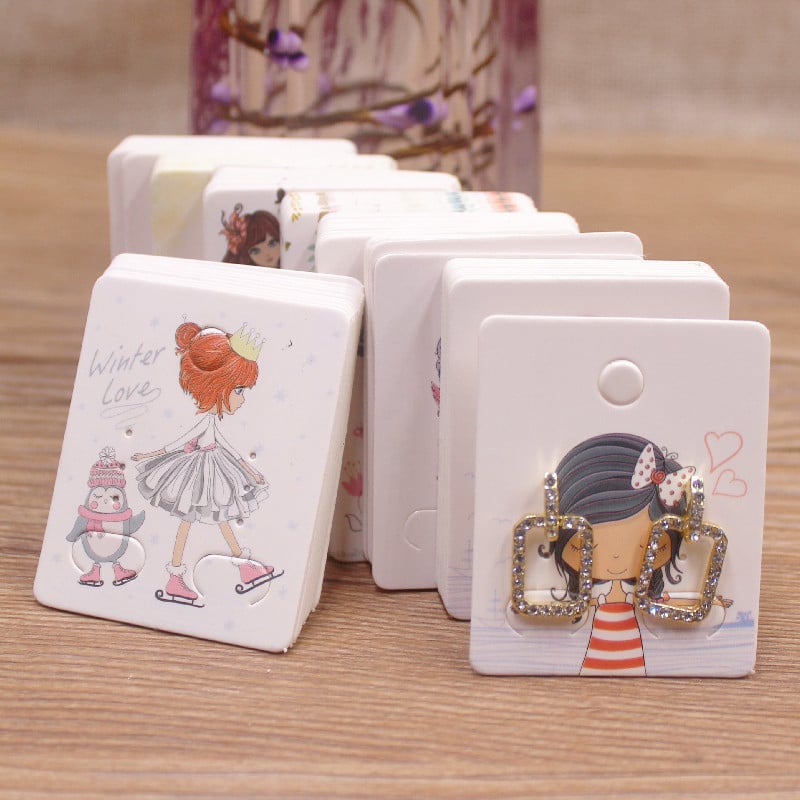 Card de ambalaj pentru cercei, alb, 5x4 cm, imprimare color, bijuterii lucrate manual