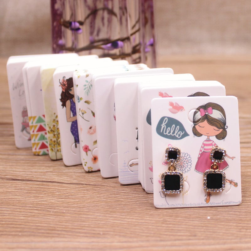 Card de ambalaj pentru cercei, alb, 5x4 cm, imprimare color, bijuterii lucrate manual