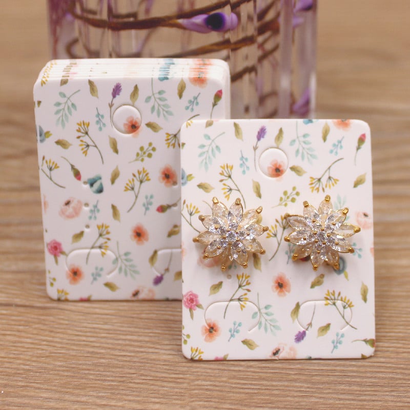 Card de ambalaj pentru cercei, alb, 5x4 cm, imprimare color, bijuterii lucrate manual