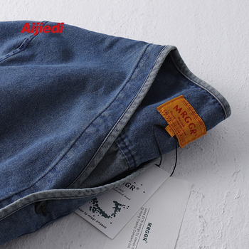 Jachetă denim lavată pentru bărbați, fără guler, croială liberă, stil japonez retro, din bumbac