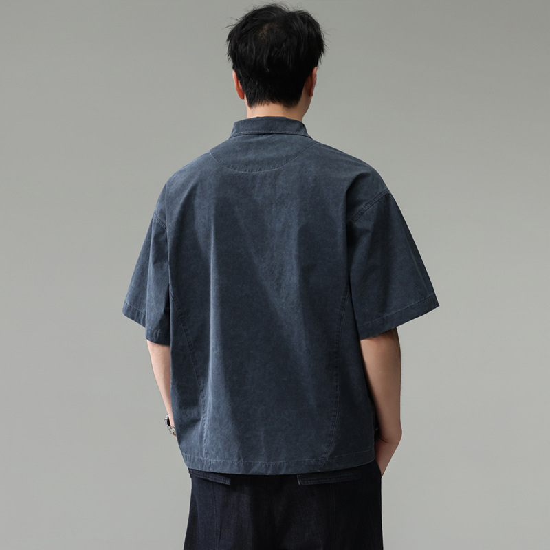 Polo de lucru în stil japonez pentru bărbați, mânecă scurtă, fermoar parțial, uscare rapidă, croială lejeră