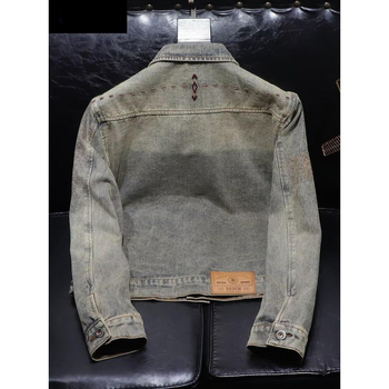 Jachetă de motocicletă din denim, stil american, pentru bărbați, croială vintage slim fit, haină de exterior casual spălată