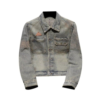 Jachetă de motocicletă din denim, stil american, pentru bărbați, croială vintage slim fit, haină de exterior casual spălată