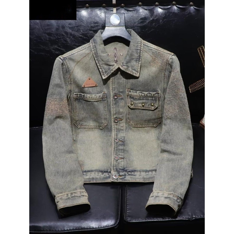 Jachetă de motocicletă din denim, stil american, pentru bărbați, croială vintage slim fit, haină de exterior casual spălată