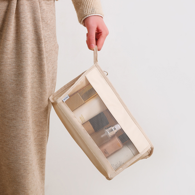 Geantă de machiaj de călătorie din plasă, capacitate mare, organizator portabil pentru produse cosmetice