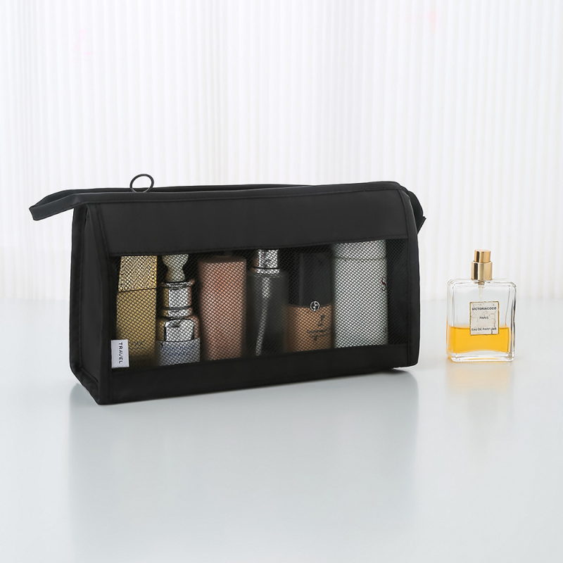 Geantă de machiaj de călătorie din plasă, capacitate mare, organizator portabil pentru produse cosmetice