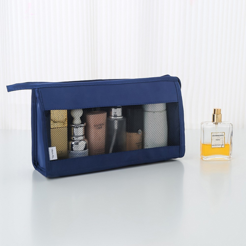 Geantă de machiaj de călătorie din plasă, capacitate mare, organizator portabil pentru produse cosmetice
