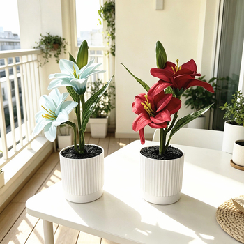 Nou stil: bazin cu nisip negru și dungi verticale fine, bonsai crin la ambele capete, aranjament cu flori artificiale pentru decor de nuntă, ornament de birou