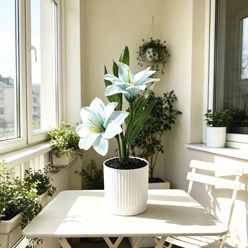 Nou stil: bazin cu nisip negru și dungi verticale fine, bonsai crin la ambele capete, aranjament cu flori artificiale pentru decor de nuntă, ornament de birou