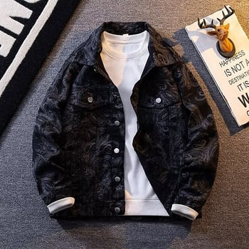Geacă denim bărbătească, stil american, primăvară-toamnă, croială lejeră, bloc de culori, îmbrăcăminte de exterior