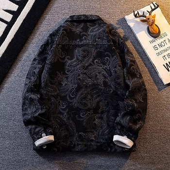 Geacă denim bărbătească, stil american, primăvară-toamnă, croială lejeră, bloc de culori, îmbrăcăminte de exterior