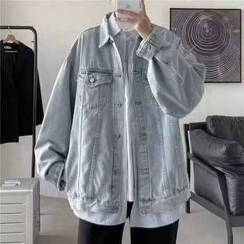 Jachetă denim oversized pentru bărbați, stil workwear, toamnă 2024, croială lejeră, street style