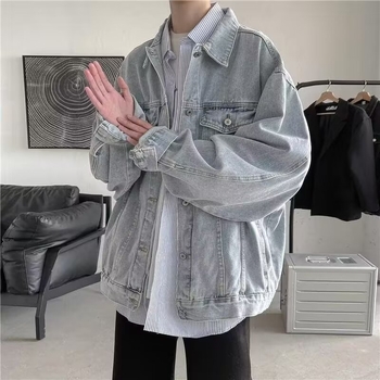 Jachetă denim oversized pentru bărbați, stil workwear, toamnă 2024, croială lejeră, street style