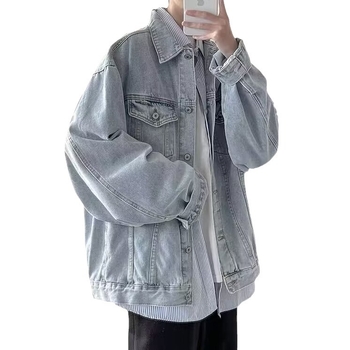 Jachetă denim oversized pentru bărbați, stil workwear, toamnă 2024, croială lejeră, street style