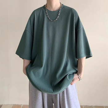 Tricou bărbați cu guler rotund, mânecă scurtă, vară 2025, croială lejeră, bumbac cu imprimeu cu puncte