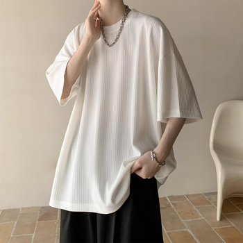 Tricou bărbați cu guler rotund, mânecă scurtă, vară 2025, croială lejeră, bumbac cu imprimeu cu puncte