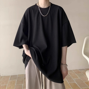 Tricou bărbați cu guler rotund, mânecă scurtă, vară 2025, croială lejeră, bumbac cu imprimeu cu puncte
