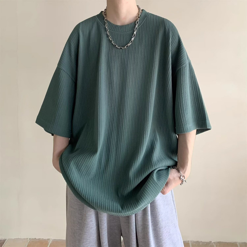 Tricou bărbați cu guler rotund, mânecă scurtă, vară 2025, croială lejeră, bumbac cu imprimeu cu puncte