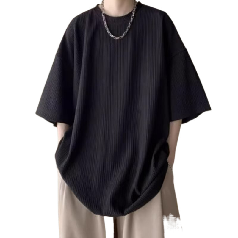 Tricou bărbați cu guler rotund, mânecă scurtă, vară 2025, croială lejeră, bumbac cu imprimeu cu puncte