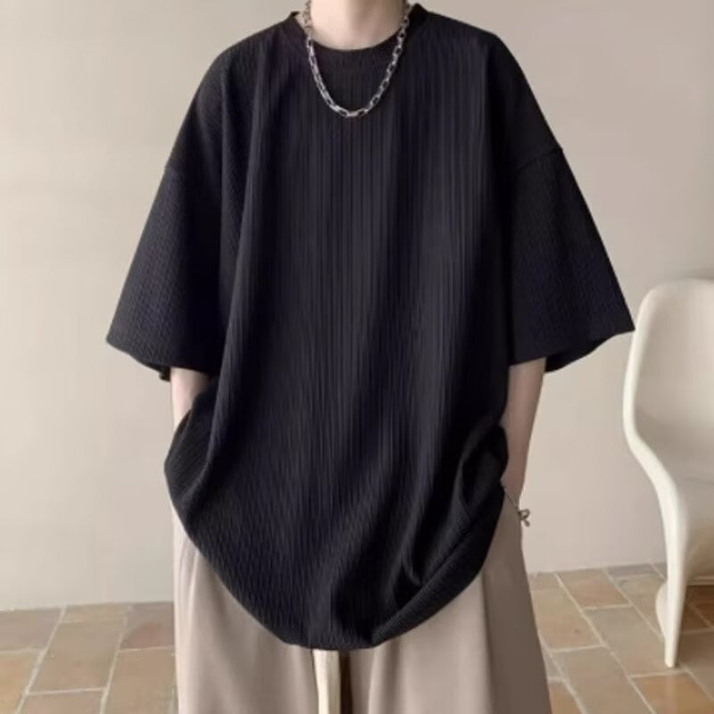 Tricou bărbați cu guler rotund, mânecă scurtă, vară 2025, croială lejeră, bumbac cu imprimeu cu puncte