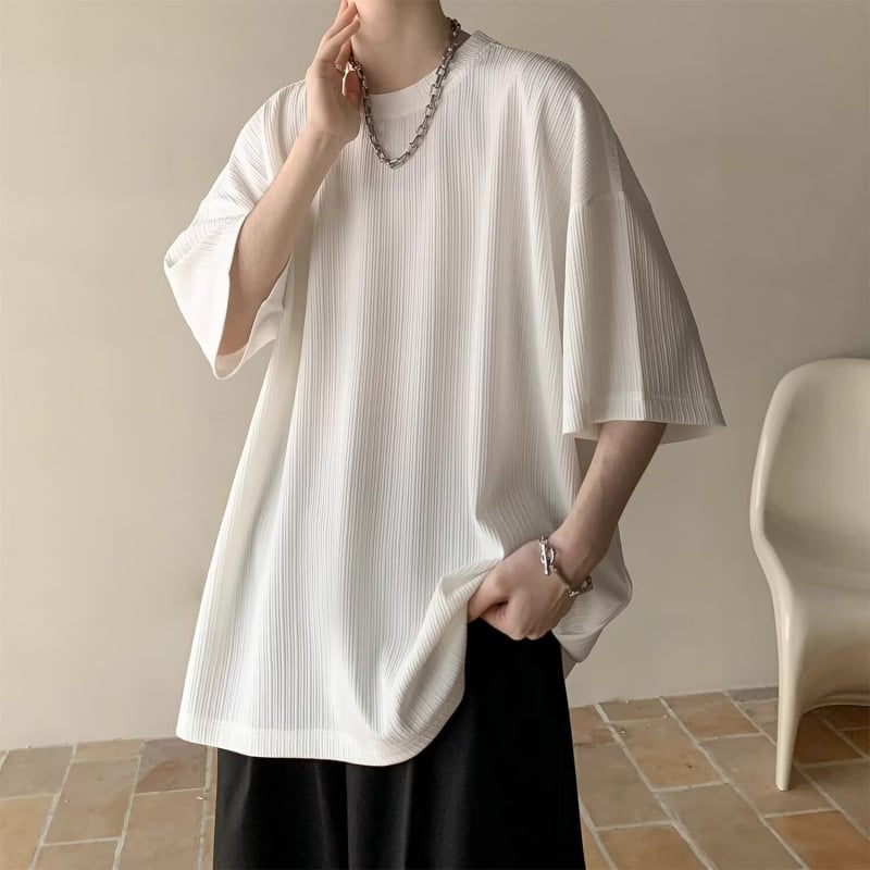 Tricou bărbați cu guler rotund, mânecă scurtă, vară 2025, croială lejeră, bumbac cu imprimeu cu puncte