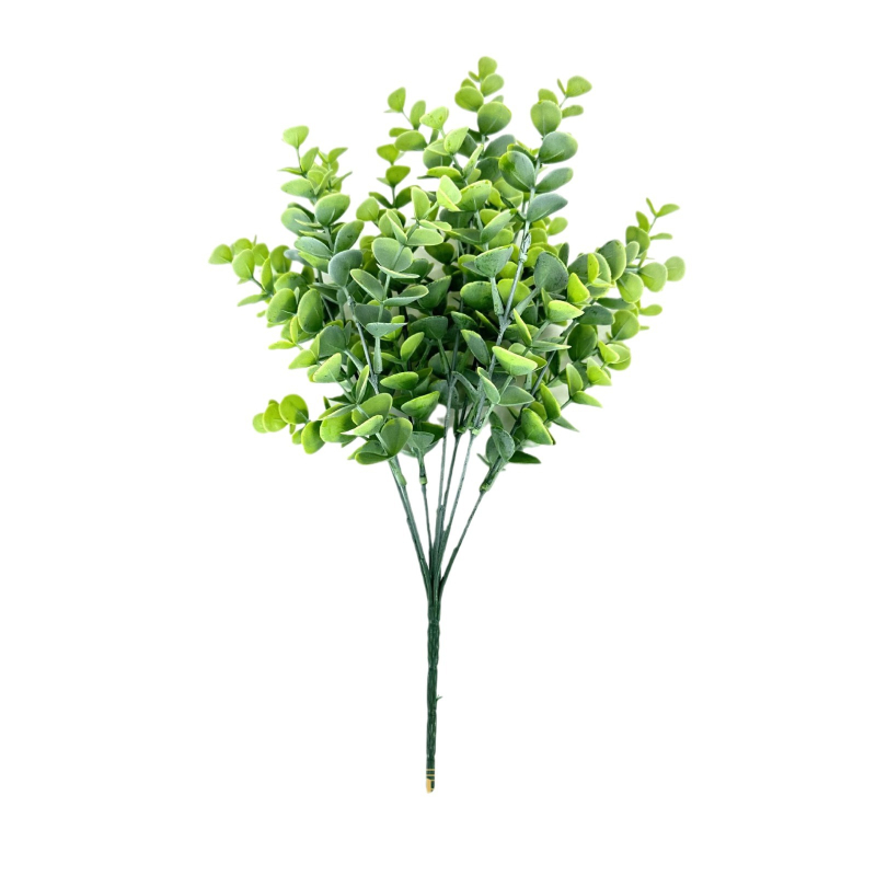 Verde artificial cu șapte ramuri, frunze de eucalipt și frunze în formă de monedă pentru decorul peretelui