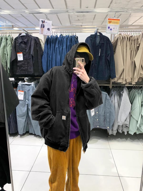 Jachetă J140 cu panouri, croială largă, cu glugă, caldă, retro casual pentru bărbați