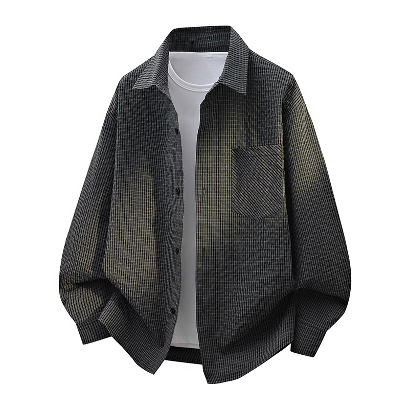 Cardigan bărbătesc în carouri, stil Hong Kong, croială lejeră, mâneci lungi, primăvară-toamnă, mărime plus