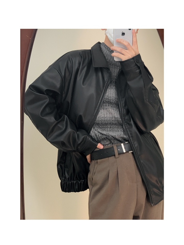 Xutai Geacă biker din PU pentru bărbați, toamnă vintage casual, croială lejeră