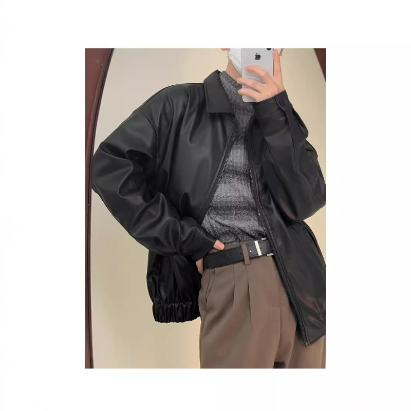 Xutai Geacă biker din PU pentru bărbați, toamnă vintage casual, croială lejeră