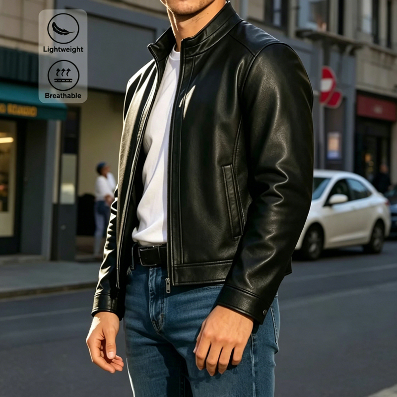 Geacă din PU pentru bărbați, stil motocicletă, guler înalt, croială Slim, la modă