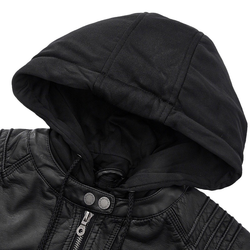 Geacă din piele PU pentru bărbați, mâneci lungi, guler înălțat, închidere cu fermoar, stil biker, îmbrăcăminte de exterior