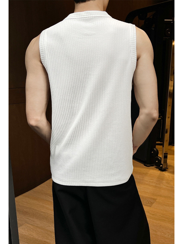 Tricou Henley american retro fără mâneci, croială mulată, vara 2026, trei nasturi, strat de bază sportiv