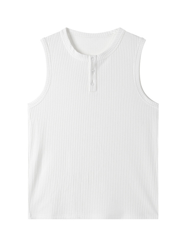 Tricou Henley american retro fără mâneci, croială mulată, vara 2026, trei nasturi, strat de bază sportiv