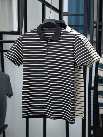 Tricou polo bărbătesc cu dungi, mânecă scurtă, vară casual