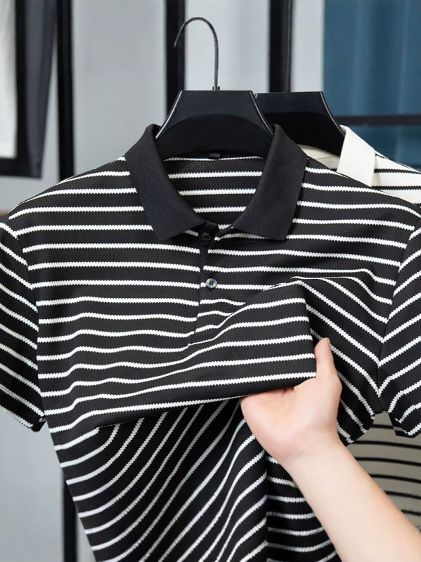 Tricou polo bărbătesc cu dungi, mânecă scurtă, vară casual
