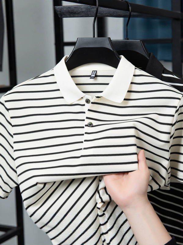 Tricou polo bărbătesc cu dungi, mânecă scurtă, vară casual