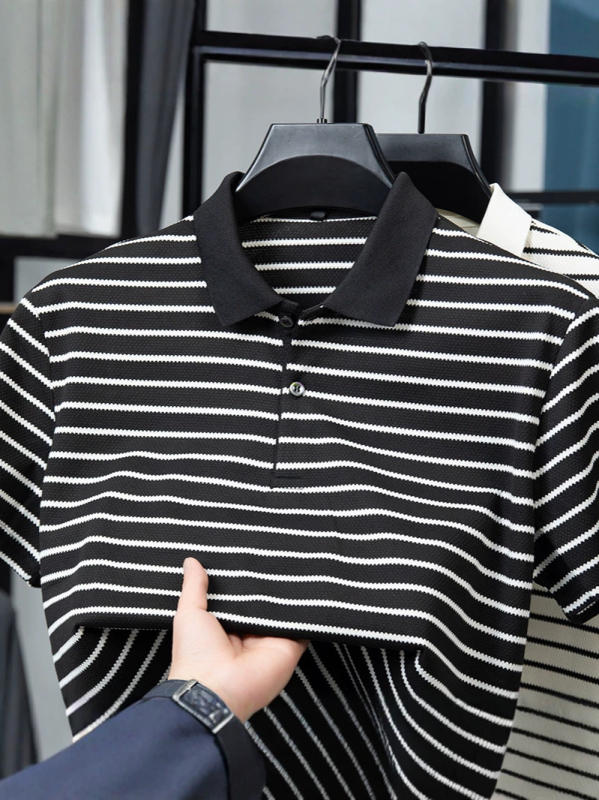 Tricou polo bărbătesc cu dungi, mânecă scurtă, vară casual