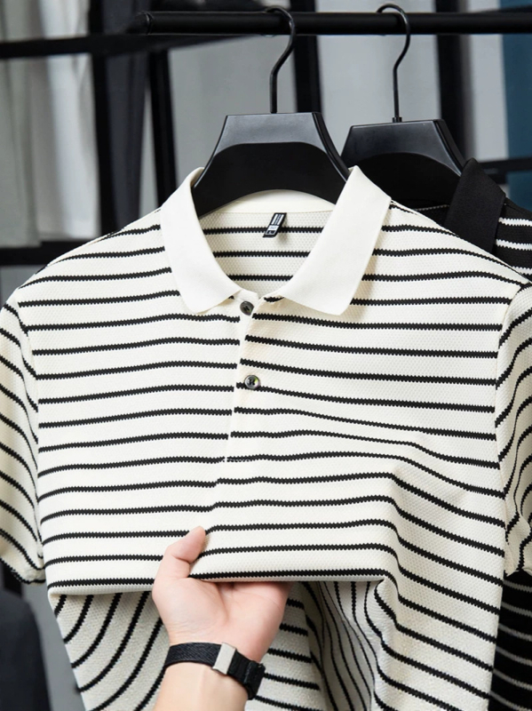 Tricou polo bărbătesc cu dungi, mânecă scurtă, vară casual