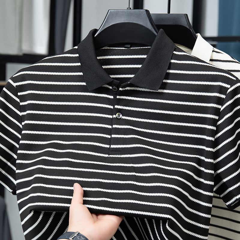Tricou polo bărbătesc cu dungi, mânecă scurtă, vară casual